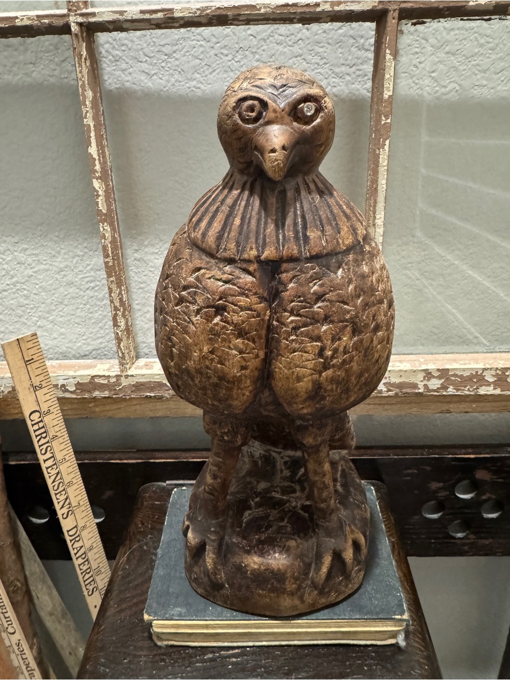 Vintage Rustic Brown Carved Bird Sculpture